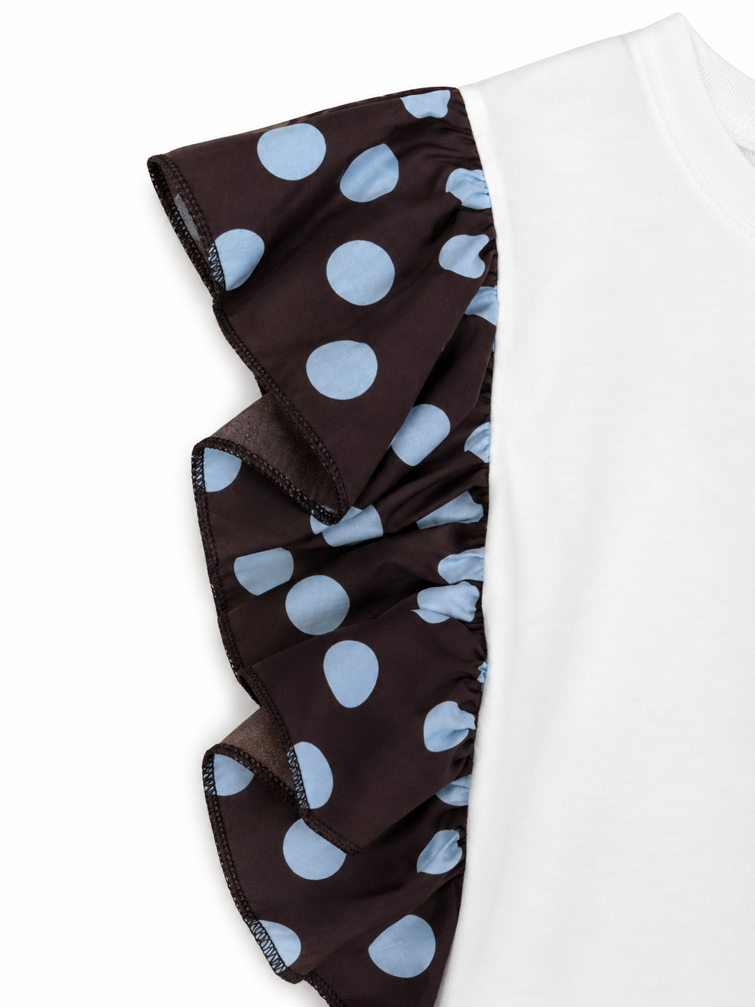 T-SHIRT MANICHE POIS MARRONE E AZZURRO