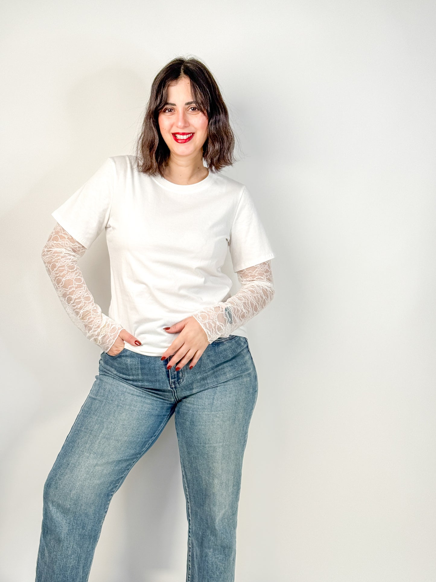 T-SHIRT MANICA PIZZO
