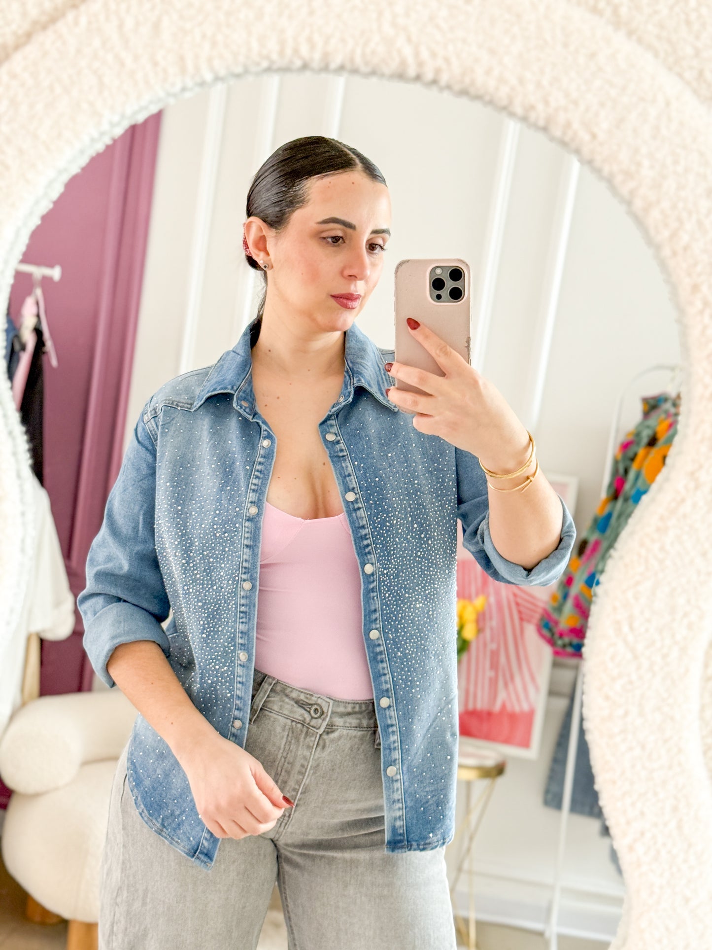 CAMICIA IN JEANS CON STRASS