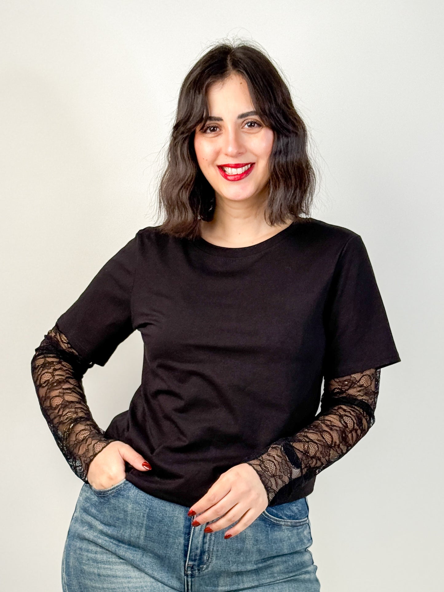 T-SHIRT MANICA PIZZO