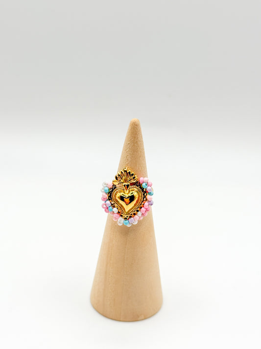 ANELLO CUORE SACRO PERLINE