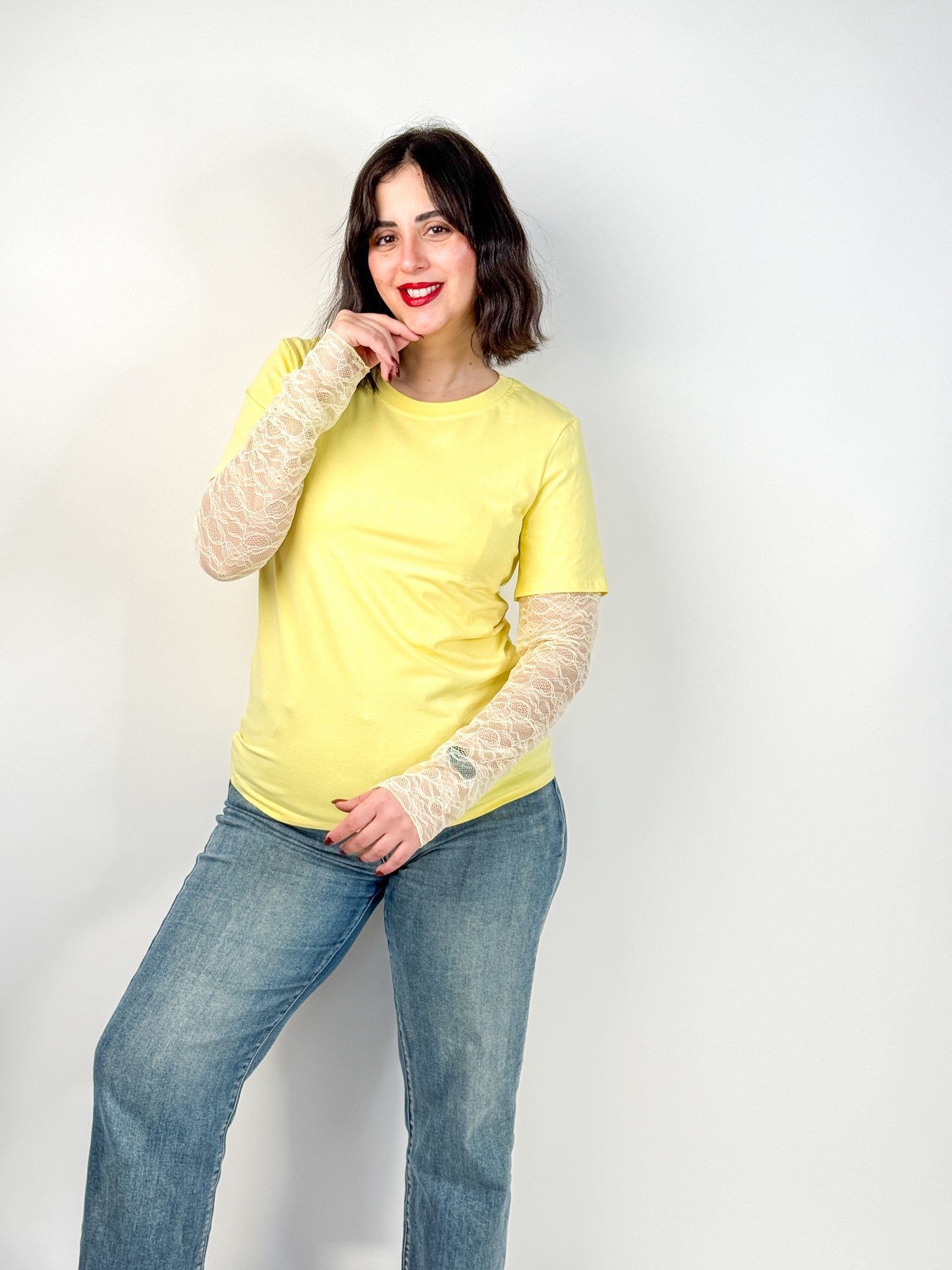 T-SHIRT MANICA PIZZO
