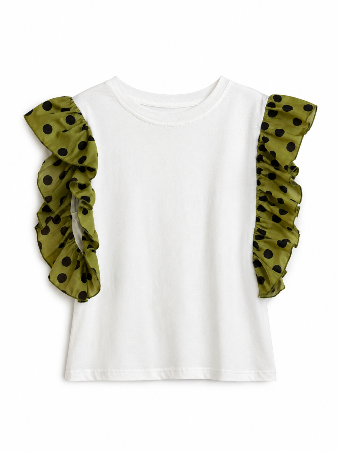 T-SHIRT MANICHE POIS VERDE E MARRONE